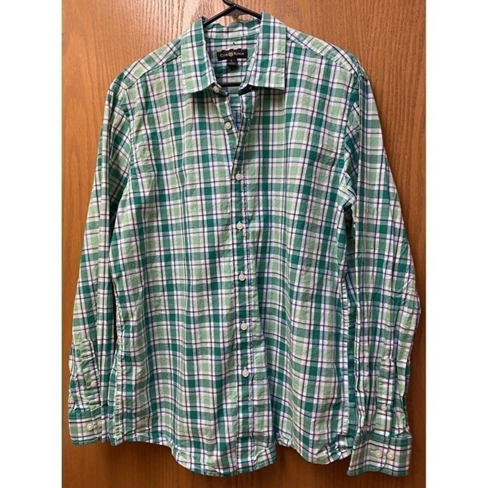 Club Room Mens Plaid Long Sleeve Button Shirt Large